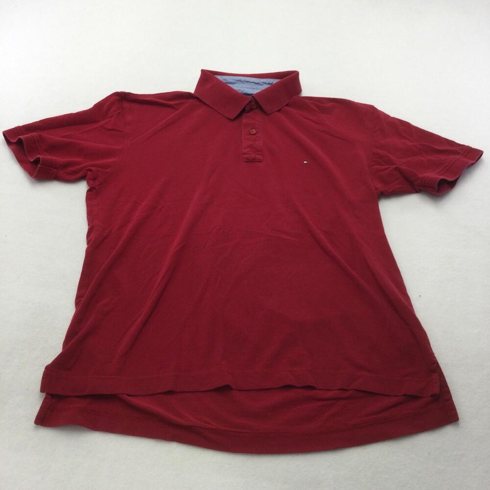 Tommy Hilfiger Polo Shirt Mens XL Red Short Sleeve Cotton Embroidered Logo